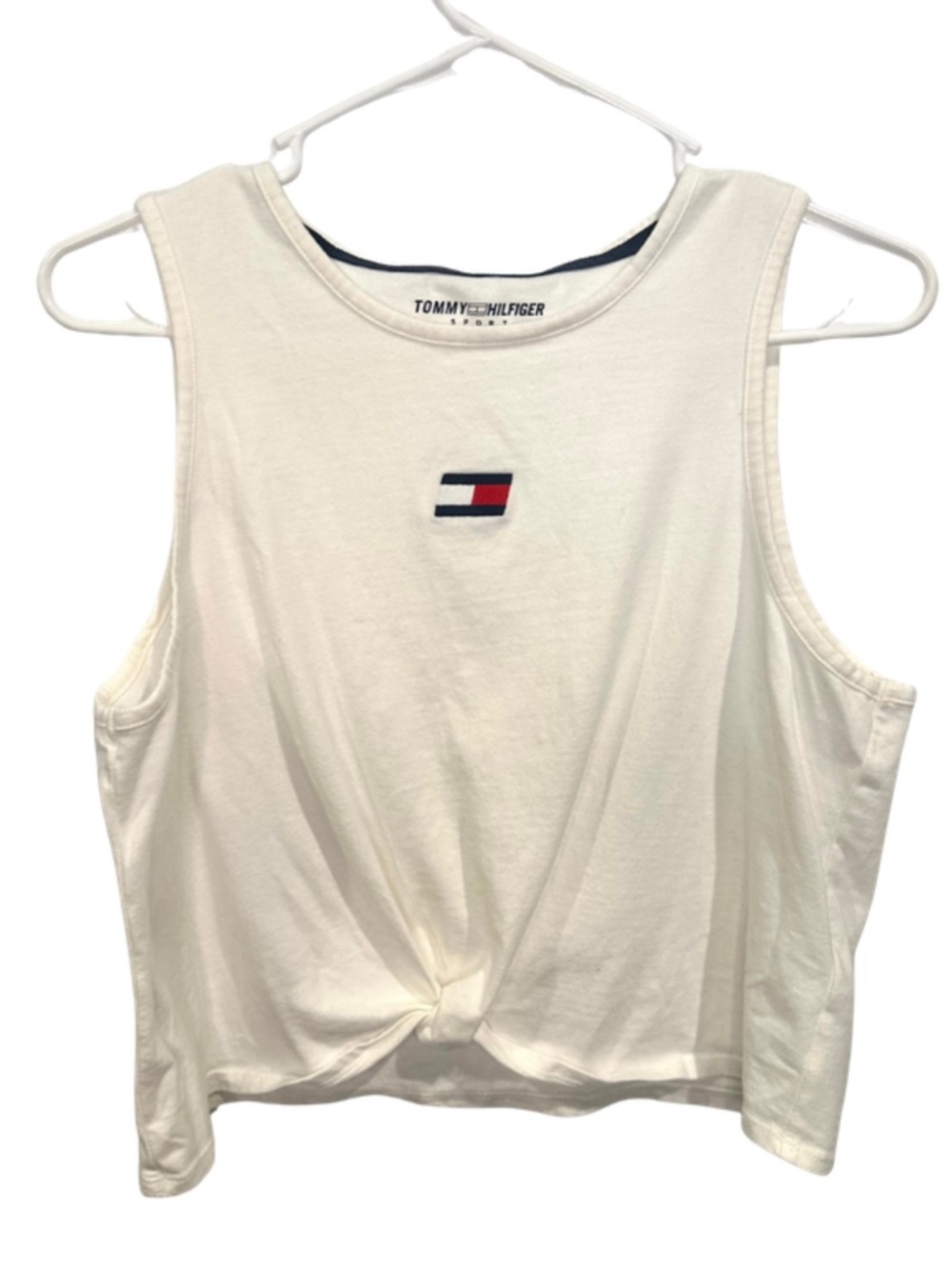 Tommy Hilfiger White Sleeveless Knot-Front Logo Tank